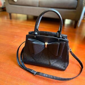 Grossi Women's Black Handbag with Bow-Tie and Silver Hardware
